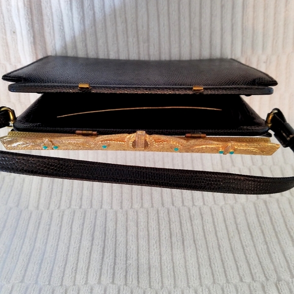 Vintage lizard print leather embellished handbag - Picture 5 of 8